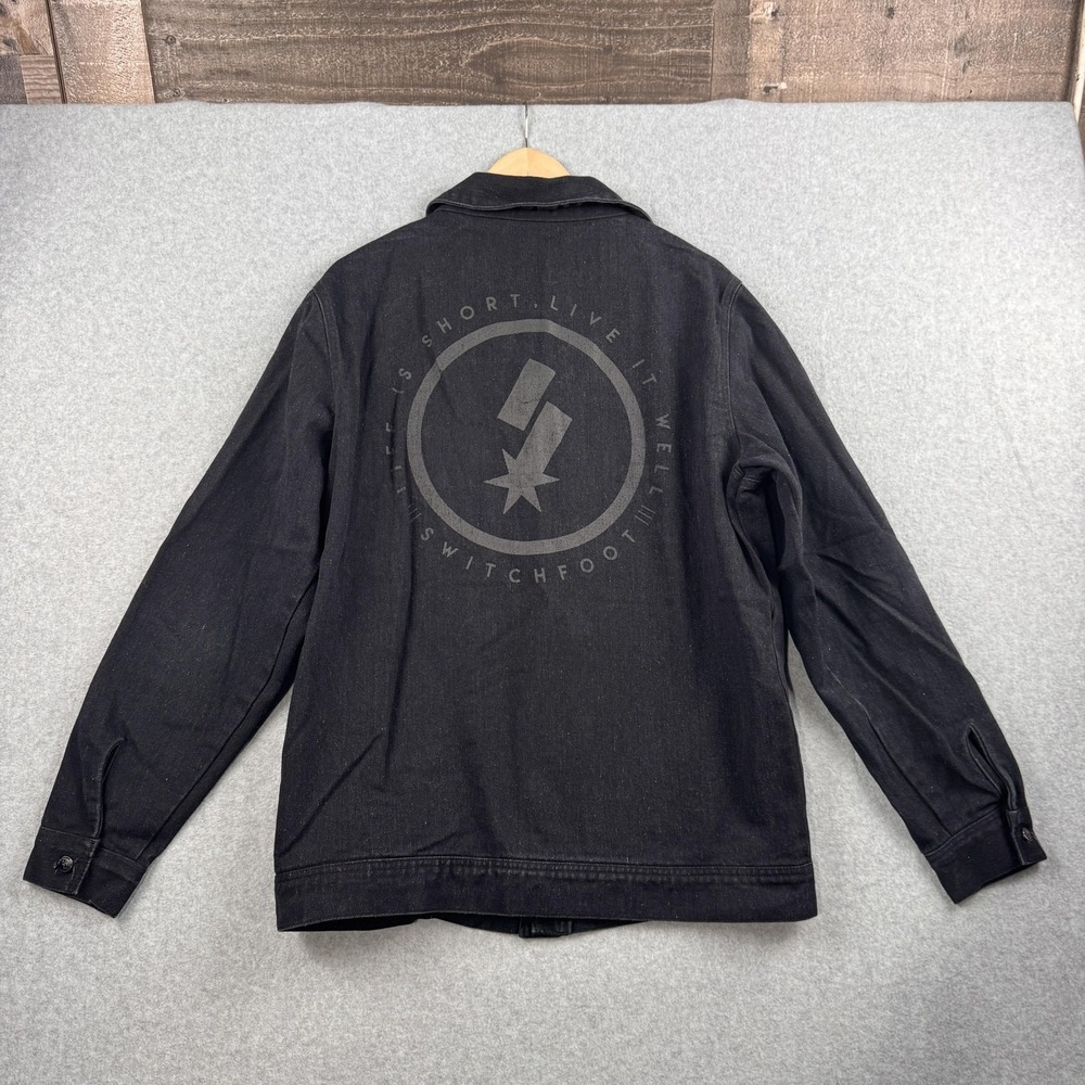 Switchfoot Denim Jacket Mens XL Black Graphic Trucker Band Rock Grunge Jean